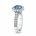 Gold 1 3/4ct TDW Round Cut Blue Diamond Halo Engagement Ring - Handcrafted By Name My Rings™