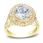 Gold 1 3/4ct TDW Round-Cut Diamond Halo Engagement Ring - Handcrafted By Name My Rings™