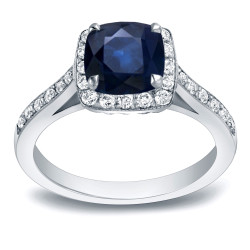 Gold 1 3/5ct Blue Sapphire and 2/5ct TDW Diamond Engagement Ring - Handcrafted By Name My Rings™
