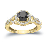 Gold 1 3/8ct TDW Black Round Diamond Halo Engagement Ring - Handcrafted By Name My Rings™