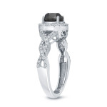 Gold 1 3/8ct TDW Black Round Diamond Halo Engagement Ring - Handcrafted By Name My Rings™