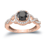 Gold 1 3/8ct TDW Black Round Diamond Halo Engagement Ring - Handcrafted By Name My Rings™