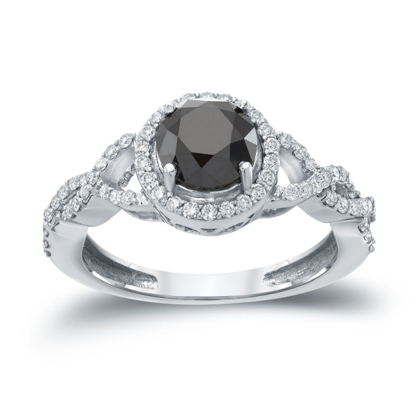 Gold 1 3/8ct TDW Black Round Diamond Halo Engagement Ring - Handcrafted By Name My Rings™