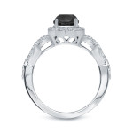 Gold 1 3/8ct TDW Black Round Diamond Halo Engagement Ring - Handcrafted By Name My Rings™