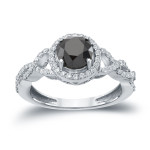 Gold 1 3/8ct TDW Black Round Diamond Halo Engagement Ring - Handcrafted By Name My Rings™
