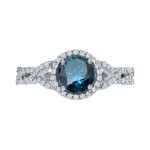 Gold 1 3/8ct TDW Blue Round Diamond Halo Engagement Ring - Handcrafted By Name My Rings™