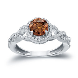 Gold 1 3/8ct TDW Brown Round Diamond Halo Engagement Ring - Handcrafted By Name My Rings™