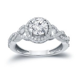 Gold 1 3/8ct TDW Round Diamond Halo Engagement Ring - Handcrafted By Name My Rings™