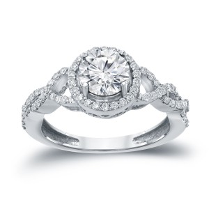 Gold 1 3/8ct TDW Round Diamond Halo Engagement Ring - Handcrafted By Name My Rings™
