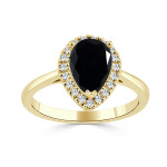 Gold 1 4/6ct TDW Black Pear-Shaped Diamond Halo Engagement Ring - Handcrafted By Name My Rings™
