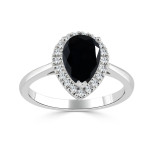 Gold 1 4/6ct TDW Black Pear-Shaped Diamond Halo Engagement Ring - Handcrafted By Name My Rings™