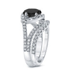 Gold 1 7/8ct TDW Round Cut Black Diamond Halo Bridal Ring Set - Handcrafted By Name My Rings™