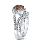 Gold 1 7/8ct TDW Round Cut Brown Diamond Halo Bridal Ring Set - Handcrafted By Name My Rings™
