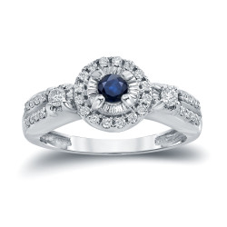 Gold 1/10ct Blue Sapphire and 1/4ct TDW Diamond Engagement Ring - Handcrafted By Name My Rings™
