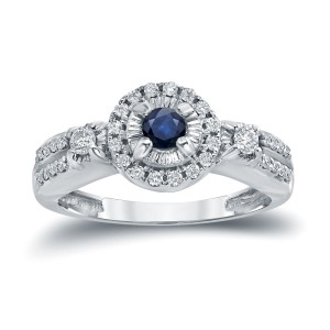 Gold 1/10ct Blue Sapphire and 1/4ct TDW Diamond Engagement Ring - Handcrafted By Name My Rings™