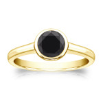 Gold 1/2ct Bezel Round Cut Black Diamond Solitaire Engagement Ring - Handcrafted By Name My Rings™