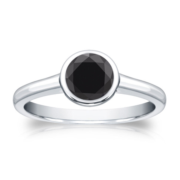 Gold 1/2ct Bezel Round Cut Black Diamond Solitaire Engagement Ring - Handcrafted By Name My Rings™