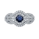 Gold 1/2ct Blue Sapphire and 1/2ct TDW Diamond Cluster Engagement Ring - Handcrafted By Name My Rings™