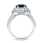 Gold 1/2ct Blue Sapphire and 1/2ct TDW Round Cut Diamond Halo Engagement Ring - Handcrafted By Name My Rings™