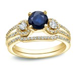 Gold 1/2ct Blue Sapphire and 1/2ct TDW Round Diamond Bridal Ring Set - Handcrafted By Name My Rings™