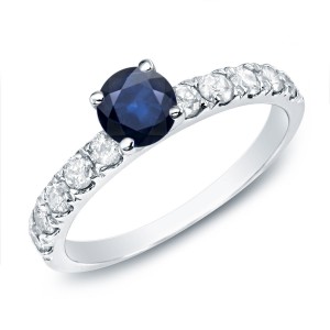 Gold 1/2ct Blue Sapphire and 1/2ct TDW Round Diamond Enagagement Ring - Handcrafted By Name My Rings™