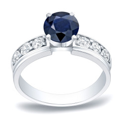 Gold 1/2ct Blue Sapphire and 1/2ct TDW Round Diamonds Engagement Ring - Handcrafted By Name My Rings™