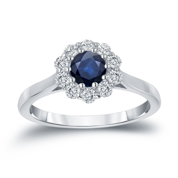 Gold 1/2ct Blue Sapphire and 1/3ct TDW Round Diamond Halo Engagement Ring - Handcrafted By Name My Rings™
