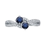 Gold 1/2ct Blue Sapphire and 1/4ct TDW 2-Stone Round Diamond Engagement Ring - Handcrafted By Name My Rings™