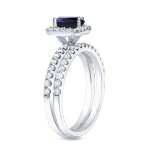 Gold 1/2ct Blue Sapphire and 3/4ct TDW Diamond Bridal Ring Set- Handcrafted By Name My Rings™