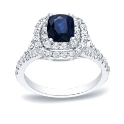 Gold 1/2ct Blue Sapphire and 3/4ct TDW Diamond Engagement Ring - Handcrafted By Name My Rings™