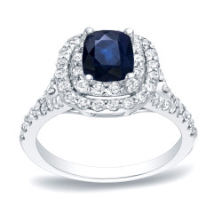 Gold 1/2ct Blue Sapphire and 3/4ct TDW Diamond Engagement Ring - Handcrafted By Name My Rings™