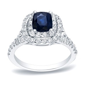 Gold 1/2ct Blue Sapphire and 3/4ct TDW Diamond Engagement Ring - Handcrafted By Name My Rings™