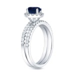 Gold 1/2ct Blue Sapphire and 3/4ct TDW Round Diamond Bridal Ring Set - Handcrafted By Name My Rings™