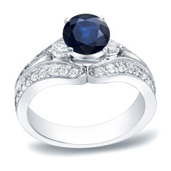 Gold 1/2ct Blue Sapphire and 3/4ct TDW Round Diamond Engagement Ring - Handcrafted By Name My Rings™