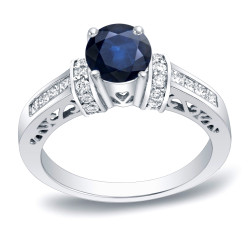 Gold 1/2ct Blue Sapphire and 3/4ct TDW Round Diamond Engagement Ring - Handcrafted By Name My Rings™