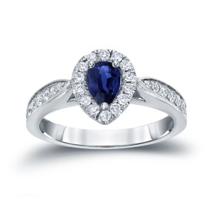 Gold 1/2ct Pear Blue Sapphire and 1/4ct TDW Diamond Engagement Ring - Handcrafted By Name My Rings™