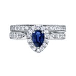 Gold 1/2ct Pear-Shaped Blue Sapphire and 1/2ct TDW Diamond Bridal Ring Set - Handcrafted By Name My Rings™