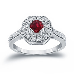 Gold 1/2ct Ruby and 1/3ct TDW Diamond Cluster Engagement Ring - Handcrafted By Name My Rings™