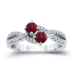 Gold 1/2ct Ruby and 1/4ct TDW 2-Stone Round Diamond Engagement Ring - Handcrafted By Name My Rings™
