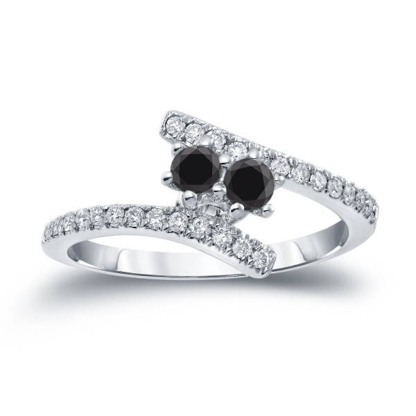 Gold 1/2ct TDW 2-Stone Round Cut Black Diamond Engagement Ring - Handcrafted By Name My Rings™