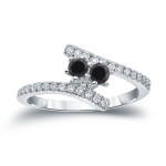 Gold 1/2ct TDW 2-Stone Round Cut Black Diamond Engagement Ring - Handcrafted By Name My Rings™