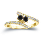 Gold 1/2ct TDW 2-Stone Round Cut Black Diamond Engagement Ring - Handcrafted By Name My Rings™