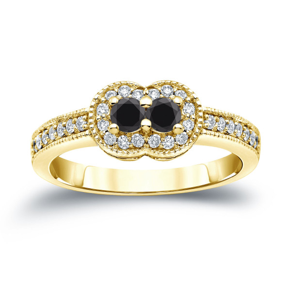 Gold 1/2ct TDW 2-Stone Round Cut Black Diamond Engagement Ring - Handcrafted By Name My Rings™