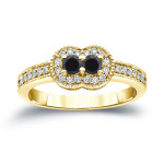 Gold 1/2ct TDW 2-Stone Round Cut Black Diamond Engagement Ring - Handcrafted By Name My Rings™
