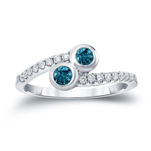 Gold 1/2ct TDW 2-Stone Round Cut Blue Diamond Engagement Ring - Handcrafted By Name My Rings™