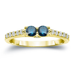 Gold 1/2ct TDW 2-Stone Round Cut Blue Diamond Engagement Ring - Handcrafted By Name My Rings™
