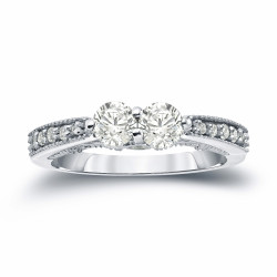 Gold 1/2ct TDW 2-Stone Round Cut Diamond Engagement Ring - Handcrafted By Name My Rings™