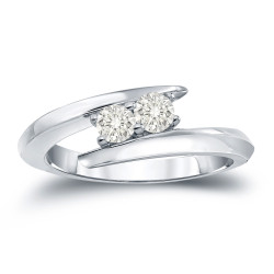 Gold 1/2ct TDW 2-Stone Round Cut Diamond Engagement Ring - Handcrafted By Name My Rings™