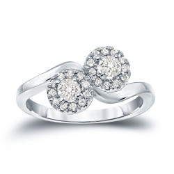 Gold 1/2ct TDW 2-Stone Round Cut Diamond Engagement Ring - Handcrafted By Name My Rings™