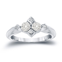 Gold 1/2ct TDW 2-Stone Round Cut Diamond Engagement Ring - Handcrafted By Name My Rings™